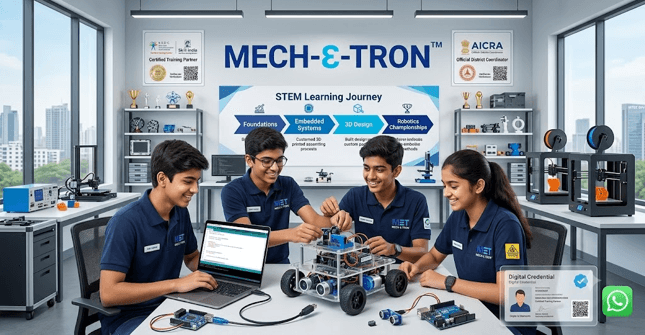 MET Mech-E-Tron office building and student team